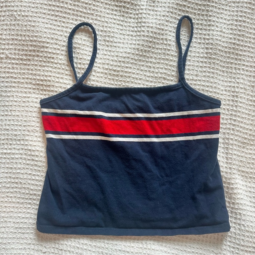 Brandy Melville blue red and white striped cropped tank top women’s crop top - Picture 2 of 5
